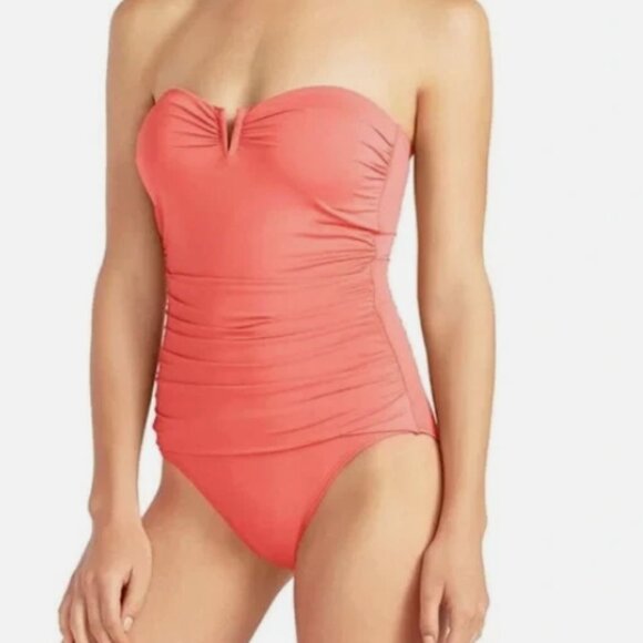 NWT! Tommy Bahama Paradise Coral Bandeau V-Wire Slimming One Piece Swimsuit NEW! - Picture 1 of 4